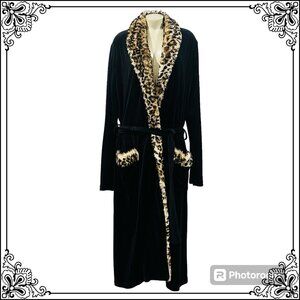 DONNA SLAYERS FABULOUS FAUX FURS Animal Print Shawl Collar Velour Long Robe  S/M